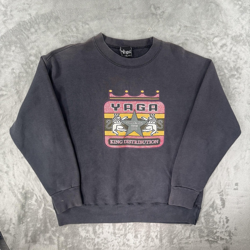 VTG Yaga Sweatshirt Mens XL Gray Fleece Crew Neck Pullover Lion Crest Graphic
